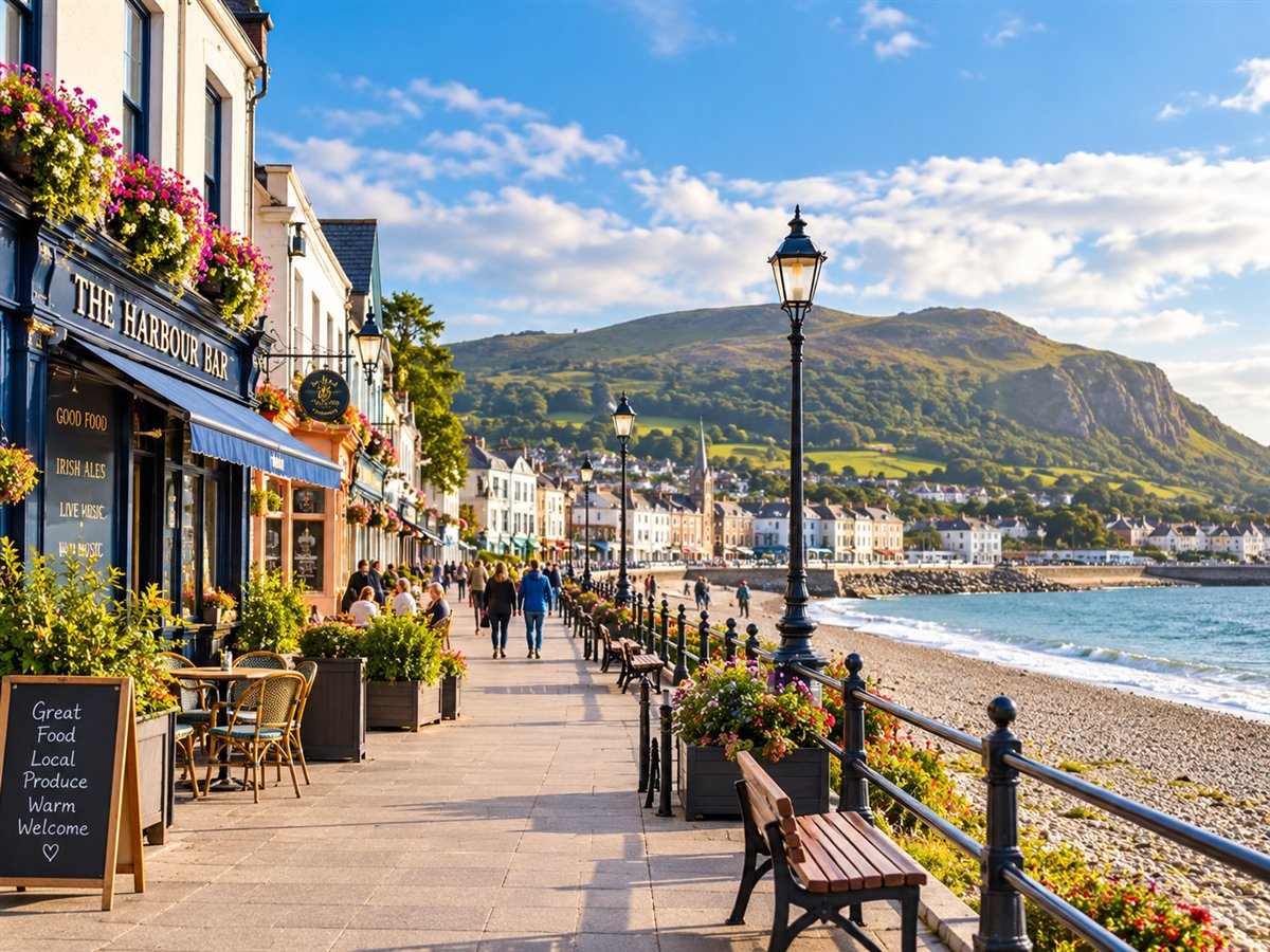Seaside town promenade in Ireland.
